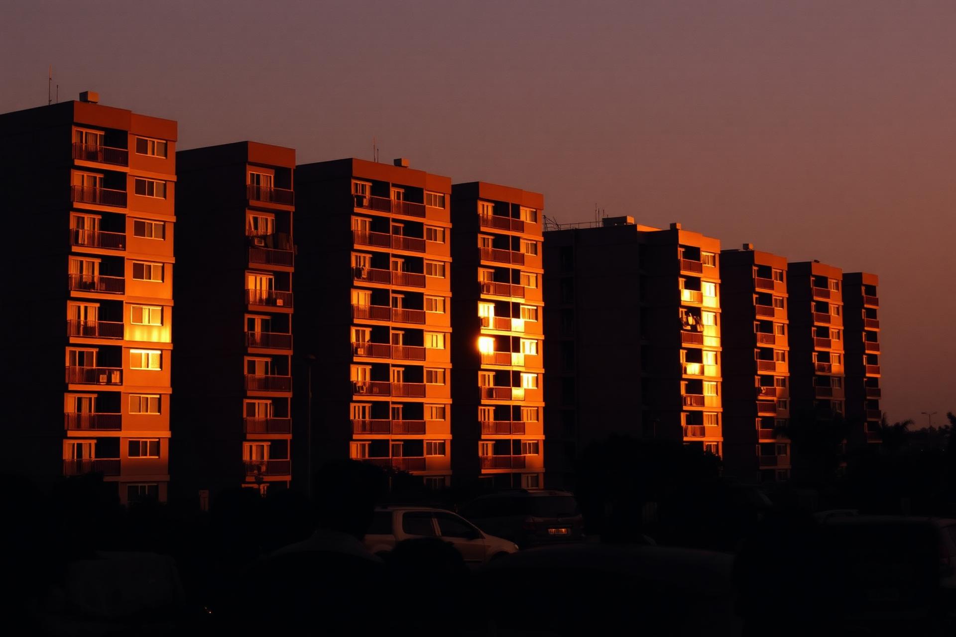 Housing and community skyline at golden hour